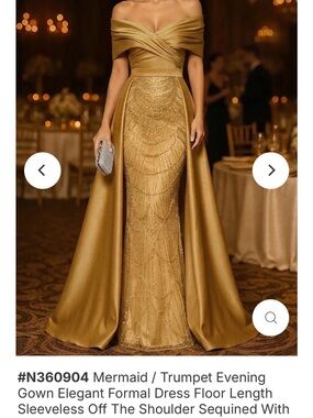 Off-Shoulder Mermaid Maxi Skirt in Gold